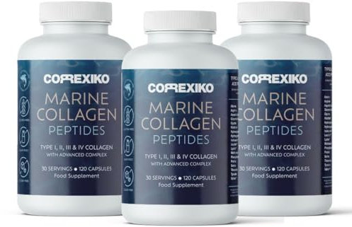CORREXIKO Marine Collagen Supplement Tablets - 2000mg Hydrolysed Collagen Peptides per Serving with Added Hyaluronic Acid, Vitamin C & Minerals - for Hair, Skin & Nails - 360 Capsules 3 Month Supply