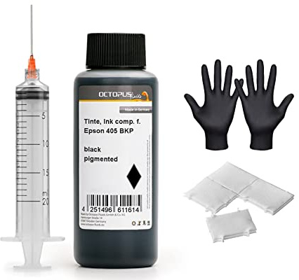 Octopus Fluids Druckertinte kompatibel mit Epson 405, Schwarz 250 ml | Pigmentierte Nachfülltinte mit Spritze für WorkForce Pro WF-3820, WF-4820, WF-7830 und WF-7840