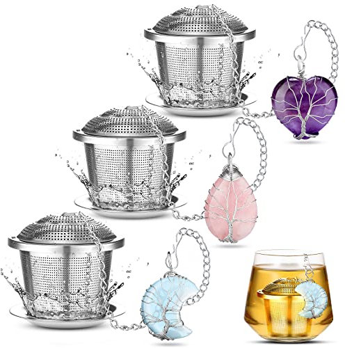 3 Sets Tea Infusers Steeper for Loose Leaf Tea Holder Stainless Steel Tea Ball Mesh Strainer Filters with Drip Trays and Pendant(Novelty Style)