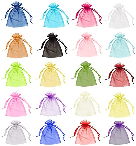 Lot de 25 sachets en organza pour dragées de mariage ou bijoux - 5 cm x 7 cm - Mélange de couleurs