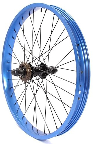 KHE BMX Hinterrad 20 Zoll 7005 Aluminium 36 Loch 14mm blau eloxiert 16 Zähne Ritzel