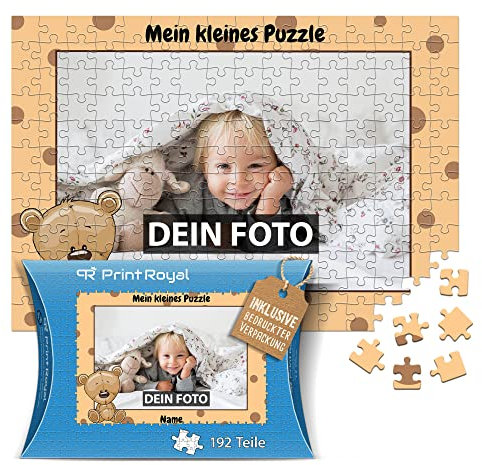 Fotopuzzle für Kinder mit Name und Foto Puzzle selbst gestalten - Mein kleines Puzzle mit Bär, Kinderpuzzle | 39 x 27,5 cm, 192 Teile in Kartonverpackung