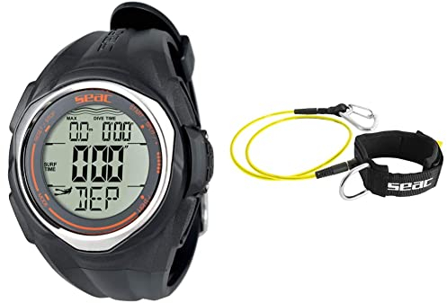 Seac Partner, Computer da Polso per Immersioni in Apnea + Seac Lanyard, Cavo di Sicurezza da apnea, con moschettone e Allacciatura al Polso