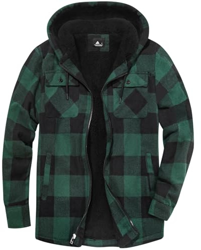 JACKETOWN Chaqueta De Forro Polar Para Hombre Con Capucha Camisa De Franela a Cuadros Chaqueta De Entretiempo Cálida Y Acolchada Abrigo Casual Con Bolsillos Para Otoño E Invierno