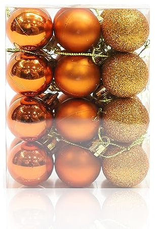 24 Pieces 30 mm Christmas Baubles, Mini Christmas Tree Decoration Baubles, Mini Hanging Balls for Xmas Tree Halloween Thanksgiving Party Decorations, Orange