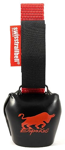 swisstrailbell® Fahrradklingel Spain Edition Deep Black: Spanish ToroRojo Bell, rotes Band