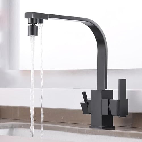 3 Wege Wasserhahn schwarz Osmose 3 Wege Filter Wasserhahn küche küchenarmatur 3 in 1 Trinkwasserhahn Küchearmatur Spültischarmatur for Osmoseanlagen C Dualmodus (Color : D, Size : Dualmodus)