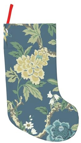 ROOZEE Weihnachtsstrümpfe mit blauen und gelben Blumen, 45,7 cm, festliche Dekoration und ideale Tasche