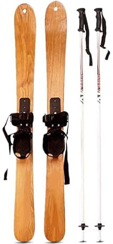 XLTEAM Outdoor-Sport-Holzski, Holzski Für Erwachsene Und Kinder, Wintersport-Hobby-Outdoor-Zubehör Mit Schneestangen, Einzigartiger Holzmaserung, Zum Skifahren, Eislaufen