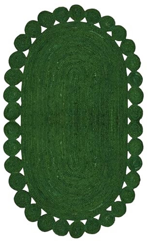 CASAVANI - Ovaler Teppich, 12,7 x 17,8 cm, Kelim-Teppich, grün, geflochtener Jute-Teppich, für drinnen und draußen, Flachgewebe-Teppich, stark frequentierte Fläche, Seehaus, Schlafzimmer, Esszimmer,