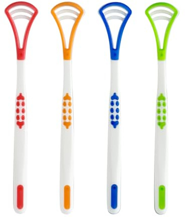 4-Pack Tongue Scraper Oral Care Kits – Plastic Dual-sided Tongue Brushes for Reducing Bad Breath, Includes Comfort Grip Handle, Ideal for Adults and Kids Healthy Oral Hygiene Tools