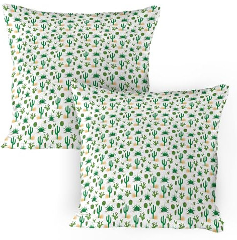ABAKUHAUS südwestlich Kissenbezug Packung mit 2, Kaktus-Muster mit Agave Saguaro Prickly Pear Sukkulenten und Tumbleweed, Dekorativer Standard Gedruckter Kissenbezug, 80 x 80 cm, Mehrfarbig
