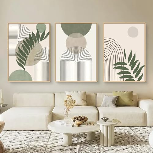 Uixxducc 3-teiliges Boho Bilder Set Moderne Grüne Pflanze Poster Aesthetic Wandbilder Wohnzimmer Schlafzimmer Deko, Ohne Rahmen (50x70cm)