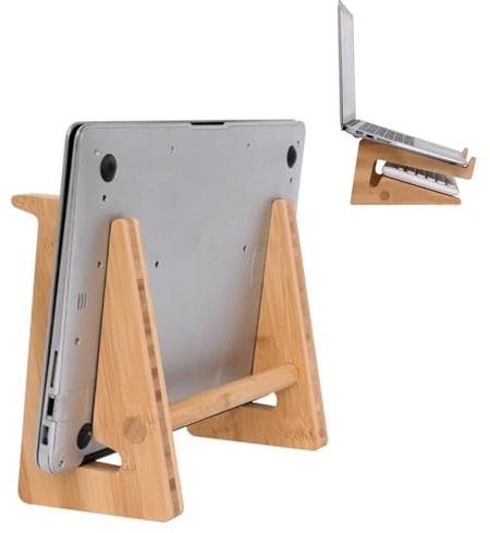 Nuvograin Vertikaler Laptopständer aus Holz für Schreibtisch, Bambus-Laptophalter kompatibel mit MacBook Air Pro/Dell XPS/Surface Pro/HP/Pixelbook/Lenovo, mehr 13-15,6 Zoll Laptops
