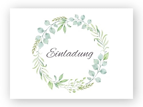 Friendly Fox Einladung Eukalyptus, 12 Einladungskarten Hochzeit Geburtstag Taufe, DIN A6 Klappkarten mit Umschlag