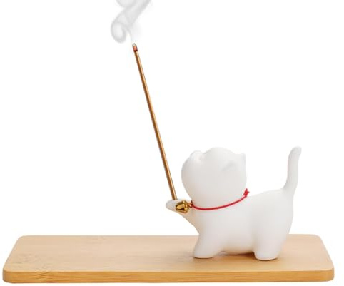 Räucherstäbchenhalter für Katzen - Keramik, Niedliche Katzen-Ornament Mit Holzaschenfänger für Meditation, Yoga