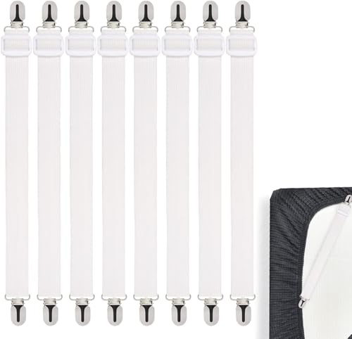 SHSHbuy Tendeur Drap Housse Lit Drap Réglable,8 Pièces Clips de Drap de Lit Réglables avec Clips en Métal,Tendeurs de Maintien pour Drap Lit,Canapé,Housse de Repassage(35-130CM)