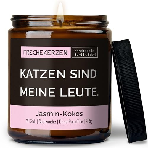 Lustige Duftkerze mit Spruch für Katzen Besitzer & Liebhaber | Handgemacht aus Sojawachs | In Geschenkbox | Originelles Valentinsgeschenk Gastgeschenk Katzenhalter Cat Lovers |Jasmin-Kokos
