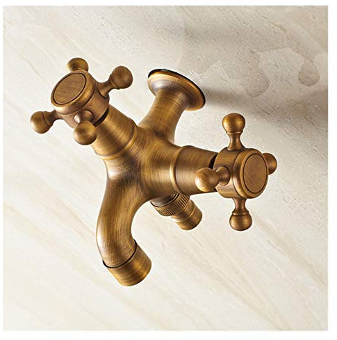 Wasserhahn Bad Antik,Wasserhahn Retro Gesamt Messing Antike Messing Doppel mit Waschmaschine Wasserhahn Badezimmer Ecke Wasserhahn Tap Garten Outdoor Wasserhahn Mischer(Double using)