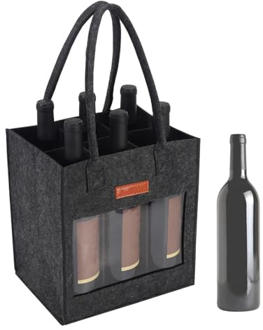 Generisch Wine Carrier for 6 Bottles - Leakproof Felt Bag With Handle for Red Wine, Liquor - Darkgray