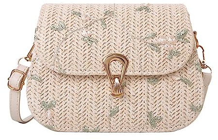 KAHDGSS Modische Sommer-Strohtasche, Blumenmuster, Spitze, Umhängetasche, Umhängetasche, Kuriertasche, Geschenk für Geburtstag, Verabredungen, weiß