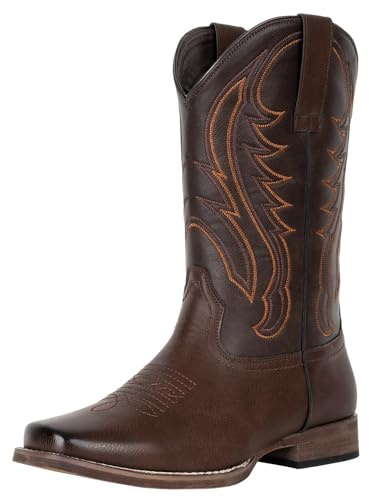 J's.o.l.e Cowboystiefel für Herren, quadratische Zehenpartie, Westernstiefel, klassisch, bestickt, Country-Stiefel für Konzert, Alltag, Hochzeit, braun, 46 EU