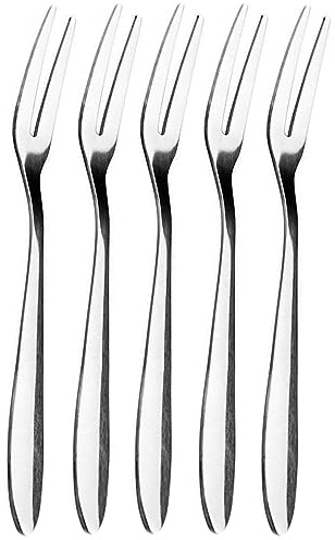 ZAAWUUT Lot de 5 fourchettes en acier inoxydable à 2 dents pour cocktail, apéritif, dessert, dégustation de fruits, fête, voyage, 13 cm (argenté)