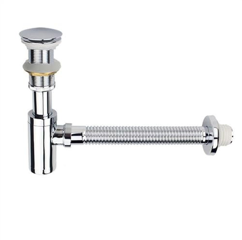 LYHYDMA Siphon de Lavabo Siphon d'évier de Salle de Bain en Laiton de 30 cm avec Siphon d'évier de Salle de Bain Flexible avec Tuyau de vidange Noir ou chromé.(Chrome Without Hole)