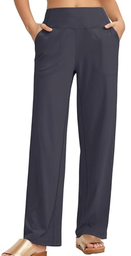 Timuspo Yogabyxor, hög midja, joggingbyxor, sportbyxor med 2 fickor, byxor, raka breda ben, bekväma fritidsbyxor, breda elastiska midjeband, sweatbyxor, träningsbyxor, djupgrå, XL