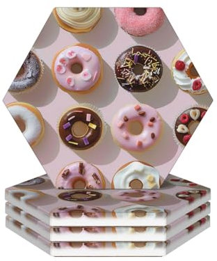 Sottobicchieri stampati con cupcake, ciambelle, muffin, zucchero, 4 pezzi, per bere, esagonali, assorbenti, in ceramica, per decorare la casa, protezione da tavolo