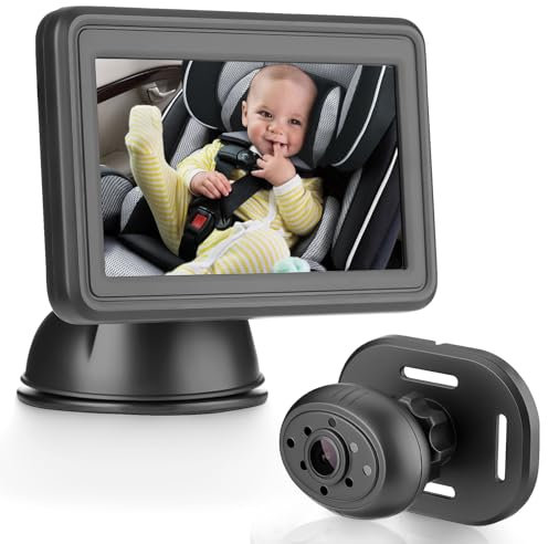 GEARCELL Baby Car Camera HD 1080P Baby Mirror with 4.3'' Display for Rear Seat, Backseat Monitors with Night Vision Function, Wide View Angle, Rear Facing Seat Safety Mirror Kit