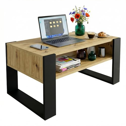 CraftPAK Wohnzimmer Tisch für Couch aus hochwertigem Holz, moderner Couchtisch mit zusätzlicher Ablagefläche, Sofatisch für Wohnzimmer, wohnzimmertisch schwarz, couchtisch schwarz