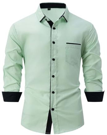 Generisch Herren Hemd - Slim-Fit - Langarm-Hemd Freizeithemd - Herrenhemden - Businesshemd - Anzug - Business- Freizeit Party - Kontrastfarben - Formale - Button Down Hemd - Pflegeleicht Bügelleicht