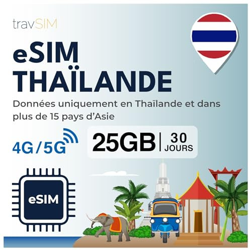eSIM Thailand travSIM | 25GB Mobile Daten | Funktioniert auf iOS- und Android-Geräten | Der Plan auf Dieser eSIM für Thailand ist 30 Tage lang gültig
