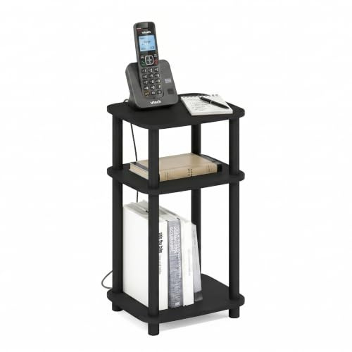 Furinno JUST 3-Tier Telephone Table, Turn-N-Tube Toolless Side Table with Open Shelf, Round Curve Corner Night Stand, Bedside Table, for Living Room, Bedroom, Americano