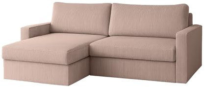 Ecksofa FARO MINI mit Schlaffunktion und Stauraum – Kompaktes Sofa 224 cm – Cordstoff POSO – für kleine Räume – modernes Design (Altrosa, Links)