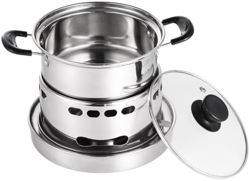 Réchaud à spiritueux portable avec casserole, cuiseur à alcool en acier inoxydable pour intérieur et extérieur, pas besoin d'électricité, casserole compacte de 16 cm incluse