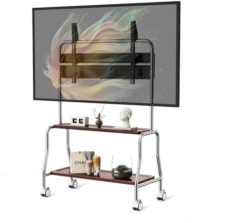 TV Ständer Rollbar 32-75 Zoll Plasma/LCD/LED Flach und CurvedTVs, Mobiler TV Ständer mit Rollen und doppelten Tablett, platzsparendes Lochblech-Design für Zuhause, Max VESA :600x400 mm