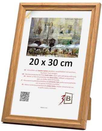 3-B Bilderrahmen MORI - Braun (Eiche mit optisch sanfter Holzmaserung) - 20x30 cm - Holzrahmen, Fotorahmen, Portraitrahmen mit Acrylglas