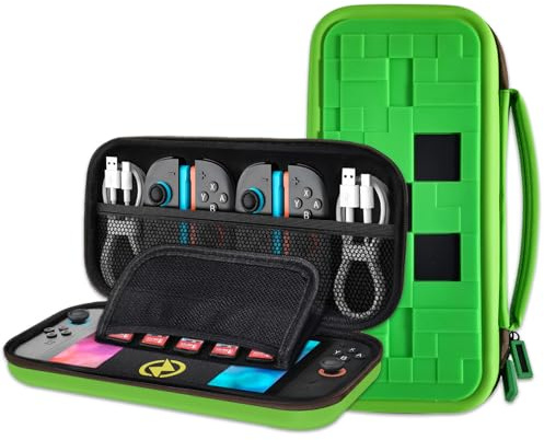 CHIKIXSON Étui pour Switch 2 (2025), Protection Sacoche Switch 2 pour 5 Cartes de Jeu e Accessoires, Support Intégré, Deux Poches en Filet, Vert