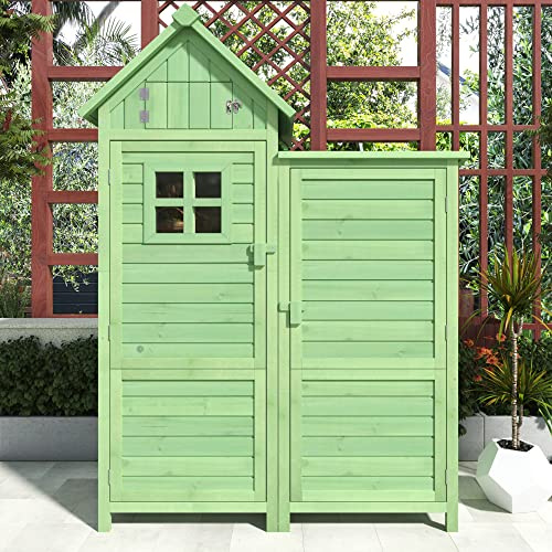 Casetta per attrezzi da giardino, armadietto, 118 x 54 x 173 cm, resistente alle intemperie, legno, tetto in PVC
