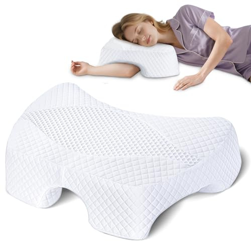 SAHEYER Almohada para Dormir de Lado con Hueco para el Brazo, Almohada Ortopédica para el Cuello, Almohada de Espuma Viscoelástica Cervical para Muchas Posiciones para Dormir (Blanca)