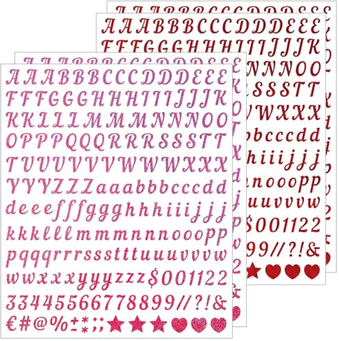 0.5 Inch Letters Stickers, 800 Pcs Red & Pink Sparkle Self-Adhesive | Cursive Letter Sticker for Scrapbook, Water Bottle, Graduation Caps