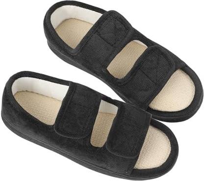 RUIXIA Chaussons Diabétiques pour Hommes Chaussons Bout Ouvert Ajustable par Attache Auto-adhésive Pantoufles Antidérapant Chaussures Large et Confortable pour Pieds Gonflés