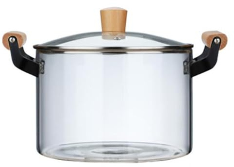 Kochtopf aus Borosilikatglas, 3,5 l Suppentopf mit Deckel und Griff, antihaftbeschichtet, zum Kochen von Milch, Nudeln, Suppen und Eintöpfen