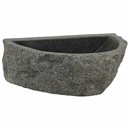 vidaXL Waschbecken Grau (30-37) x (25-30) x 12 cm Flussstein, Eleganter rustikaler Badaufsatz, halb-elliptisches Waschbecken aus beigem Stein, drinnen & draußen
