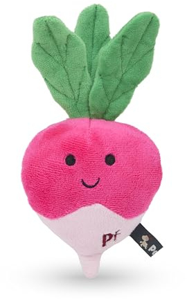 Petface Foodie Faces Reuben Radish Plush Dog Toy with Crinkle Leaves and Built-In Squeaker (Pack of 1)