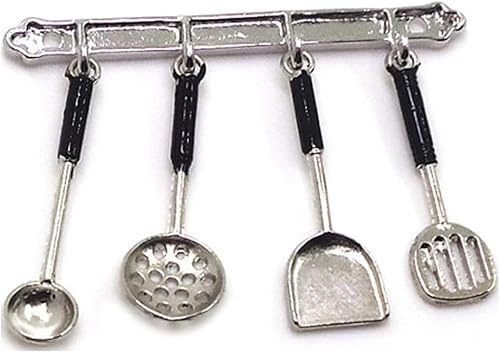 Mini utensili da cucina in acciaio inox in scala 1:12 per case delle bambole, set di utensili realistici per giardini delle fate, diorami artigianali fai da te e display di modelli