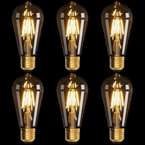 Terafeels 6 Stück E27 LED Warmweiss Glühbirne, ST64, 4W, Gerader Glühfaden, 2700K Warmweiss, Transparentes Glas, LED Lampe E27 Leuchtmittel Nicht Dimmbar