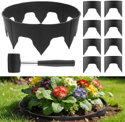 Anothera 60 Pieces Planting Grow Rings, Diameter Range 8.2-15.7 Inches, Interlocking Garden Plant Rings, Black Garden Rings for Plant Support and Soil Moisture Retention